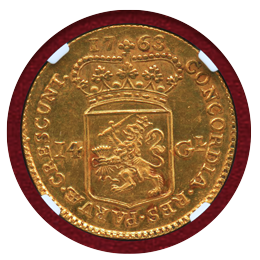 オランダ ホラント 1763年 14グルデン 金貨 馬上の騎士 NGC MS62