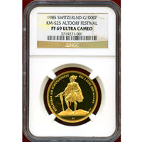 スイス 現代射撃祭 1985年 1000フラン アルトドルフ NGC PF69UC