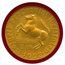 ドイツ ヴェストファ―レン 1923年 5ミリオンマルク 銅貨 緊急貨 NGC MS64