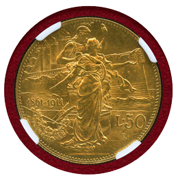 イタリア 1911R 50リレ 金貨 王国建国50周年記念 NGC MS62