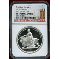 イギリス 2019年 5ポンド(2oz) 銀貨 ウナとライオン NGC PF69UC