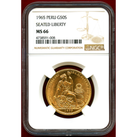 【SOLD】ペルー 1965年 50ソル 金貨 女神座像 NGC MS66