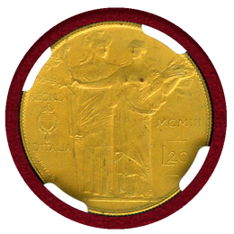 イタリア 1903R 20リレ ギルト 銅貨 試作貨 エマヌエレ3世 NGC PF64 MATTE