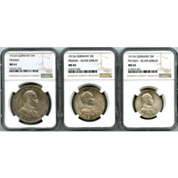ドイツ プロイセン 1913A 銀貨 3枚セット ヴィルヘルム2世 NGC MS61-63