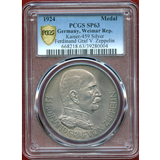 ドイツ ワイマール共和国 1924年 銀メダル ツェッペリン NY飛行記念 PCGS SP63