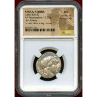 【SOLD】古代ギリシャ アッティカ アテネ 440-404BC 4ドラクマ 銀貨 フクロウ MS