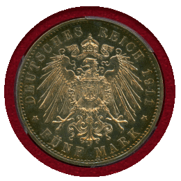 ドイツ バイエルン 1911D 5マルク 銀貨 ルイトポルト90歳記念  PCGS PR63