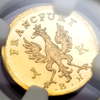 【SOLD】ドイツ フランクフルト 1774年 クロイツァー 金打ち 試作貨 都市景観 MS63PL
