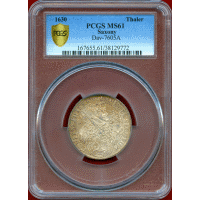 ドイツ ザクセン 1630年 ターラー銀貨 アウグスブルク信仰告白100年 PCGS MS61