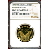 パプアニューギニア 1978年 100キナ 金貨 バタフライ NGC PF69UCAMEO