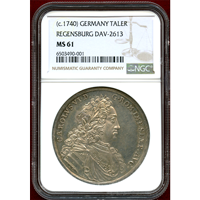 【SOLD】ドイツ レーゲンスブルク ND(1740) ターラー 銀貨 都市景観 NGC MS61