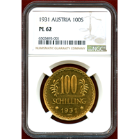 オーストリア 1931年 100シリング 金貨 紋章 NGC PL62