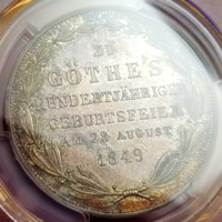 【SOLD】ドイツ フランクフルト 1849年 2グルデン 銀貨 ゲーテ生誕100年 MS63