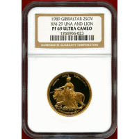 英領ジブラルタル 1989年 2ポンド 金貨 ウナとライオン NGC PF69UC