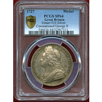 【SOLD】イギリス 1727年 銀メダル ジョージ2世戴冠式 PCGS SP64