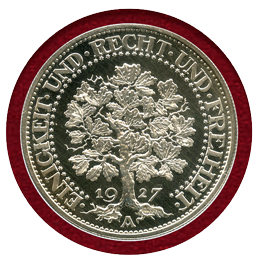 【SOLD】ワイマール共和国 1927A 5マルク 銀貨 オークツリー NGC PF66CAMEO