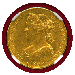 スペイン 1859年 100レアル 金貨 イサベル2世 NGC MS62