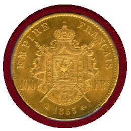 【SOLD】フランス 1865A 100フラン 金貨 ナポレオン3世有冠 PCGS MS64