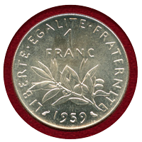 フランス 1959年 1フラン/5フラン セット ニッケル貨/銀貨 試作 種を蒔く女神