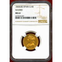 スペイン 1868年 10エスクード 金貨 イサベル2世 NGC MS61