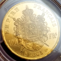 【SOLD】フランス 1865A 100フラン 金貨 ナポレオン3世有冠 PCGS MS64