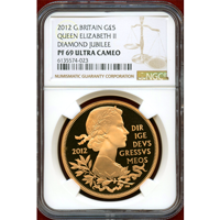 イギリス 2012年 5ポンド 金貨 エリザベス2世即位60年記念 NGC PF69UC