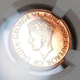 セイロン 1945年 1セント プルーフ銅貨 ジョージ6世 NGC PF62RB