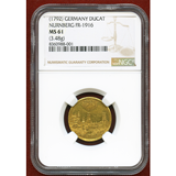 ドイツ ニュルンベルク (1792) ダカット金貨 都市景観 NGC MS61