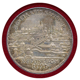 【SOLD】ドイツ レーゲンスブルク 1791年 ターラー 銀貨 都市景観 レオポルト2世 MS62