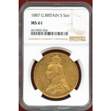 イギリス 1887年 5ポンド 金貨 ヴィクトリア ジュビリーヘッド NGC MS61
