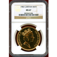 イギリス 1986年 5ポンド 金貨 エリザベス2世 NGC MS67