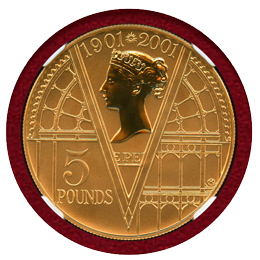 イギリス 2001 £5 金貨 ヴィクトリア没後100年 リバースプルーフ NGC PF69