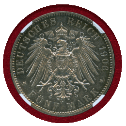 ドイツ ブレーメン 1906J 5マルク 銀貨 NGC PF61