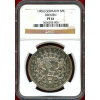ドイツ ブレーメン 1906J 5マルク 銀貨 NGC PF61