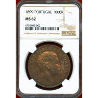ポルトガル 1899年 1000レイス 銀貨 カルロス1世 NGC MS62