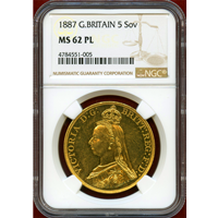 【SOLD】イギリス 1887 5ポンド 金貨 ヴィクトリア ジュビリーヘッド NGC MS62PL