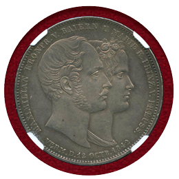 ドイツ バイエルン 1842年 2ターラー 銀貨 皇太子ご成婚記念 NGC AU58