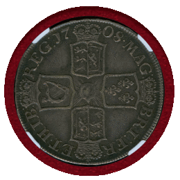 イギリス 1708年 クラウン 銀貨 アン女王 NGC AU50
