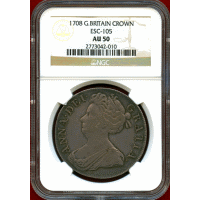 イギリス 1708年 クラウン 銀貨 アン女王 NGC AU50