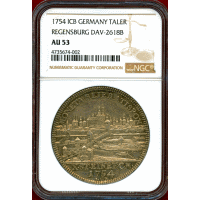 ドイツ レーゲンスブルク 1754ICB ターラー 銀貨 都市景観 NGC AU53