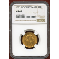 【SOLD】デンマーク 1873年 20クローネ 金貨 クリスチャン9世 NGC MS63