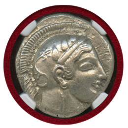 古代ギリシャ アッティカ 475-165BC 4ドラクマ 銀貨 フクロウ Ch AU フルクレスト!