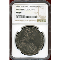 【SOLD】ドイツ ニュルンベルク 1754年 ターラー 銀貨 都市景観 NGC AU50