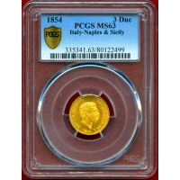 イタリア 1854年 3デュカティ 金貨 フェルディナンド2世 MS63