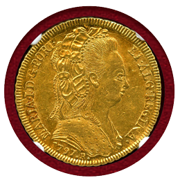 【SOLD】ブラジル 1797R 6400レイス 金貨 マリア1世 NGC AU58
