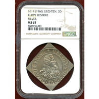 【SOLD】リヒテンシュタイン 1619(1966)年 3ダカット 銀貨 クリッペ NGC MS67