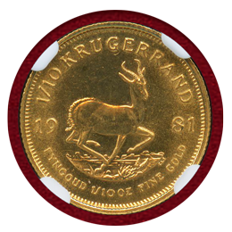 南アフリカ 1981年 1/10クルーガーランド金貨 NGC MS66