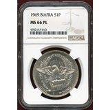 【SOLD】ビアフラ共和国 1969年 1ポンド銀貨  NGC MS66PL