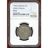 ドイツ アンハルト=デッサウ 1904A 2マルク銀貨 プルーフ フリードリヒ2世 PR63