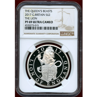 イギリス 2017年 2ポンド 銀貨 クイーンズビースト ライオン NGC PF69UC